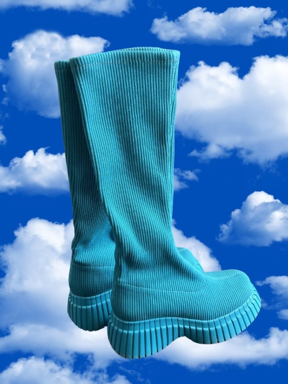 Camper BCN TENCEL® Turquoise Stretch Knit Platform Boots Size EU 37 MSRP $325